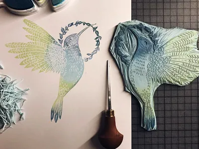 Kolibri Stamp animal art bird daily print handmade hummingbird illustration illustration art kiasue print printing stamp