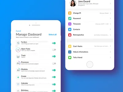 Manage Dashboard and Setting screen design app colour palette design product design typography ui