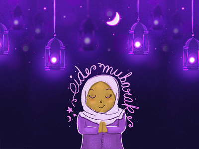 Eid Greetings cute art doodle eid mubarak festivals girl illustration indian indian cartoon indian culture lanterns moon photoshop procreate