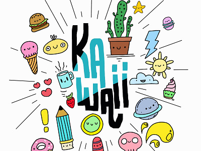Kawaii design flat illustration typography