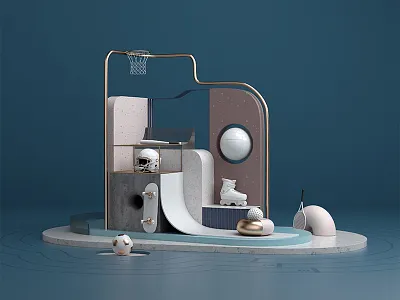 Sport scene 3d 3dmodel abstract abstract art c4d cgi design digital 3d render set design setdesign sport still life still life stillframe surrealism texture vectary vectary 3d vray