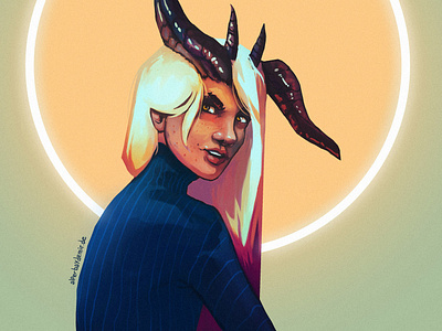 Sister alperbaydemir artwork beautiful characterdesign creative digitalart fantasy girl horns illustration longhair portrait pose