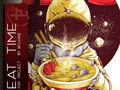 Eat Time animation astronout branding design earthtones eat fantasy fujhine illustration japan logo moon ramen space tshirts type typography ui vector yummy