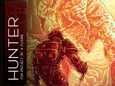 Hunter animation art art book artwork background art branding celestial design dinosaurs fantasy fujhine hunter illustration poster poster art t rex ui ux vector web