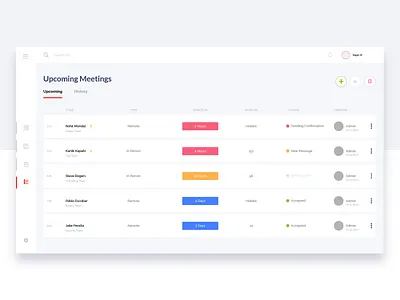 Upcoming Meetings Schedule. admin dashboard application management cards layout corporate design cta buttons dashboard design employee management enterprise software flat cards rajat mehra india rohit mondal design sidebar navigation time management