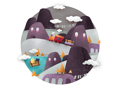 Winter express children art children book clouds colors design illustration mountains raft snow texture train vector