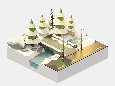 Winter Wonderland Pt.2 3d blender bridge christmas design diorama illustration isometric landscape lowpoly model mood render snow trees winter wonderland xmas