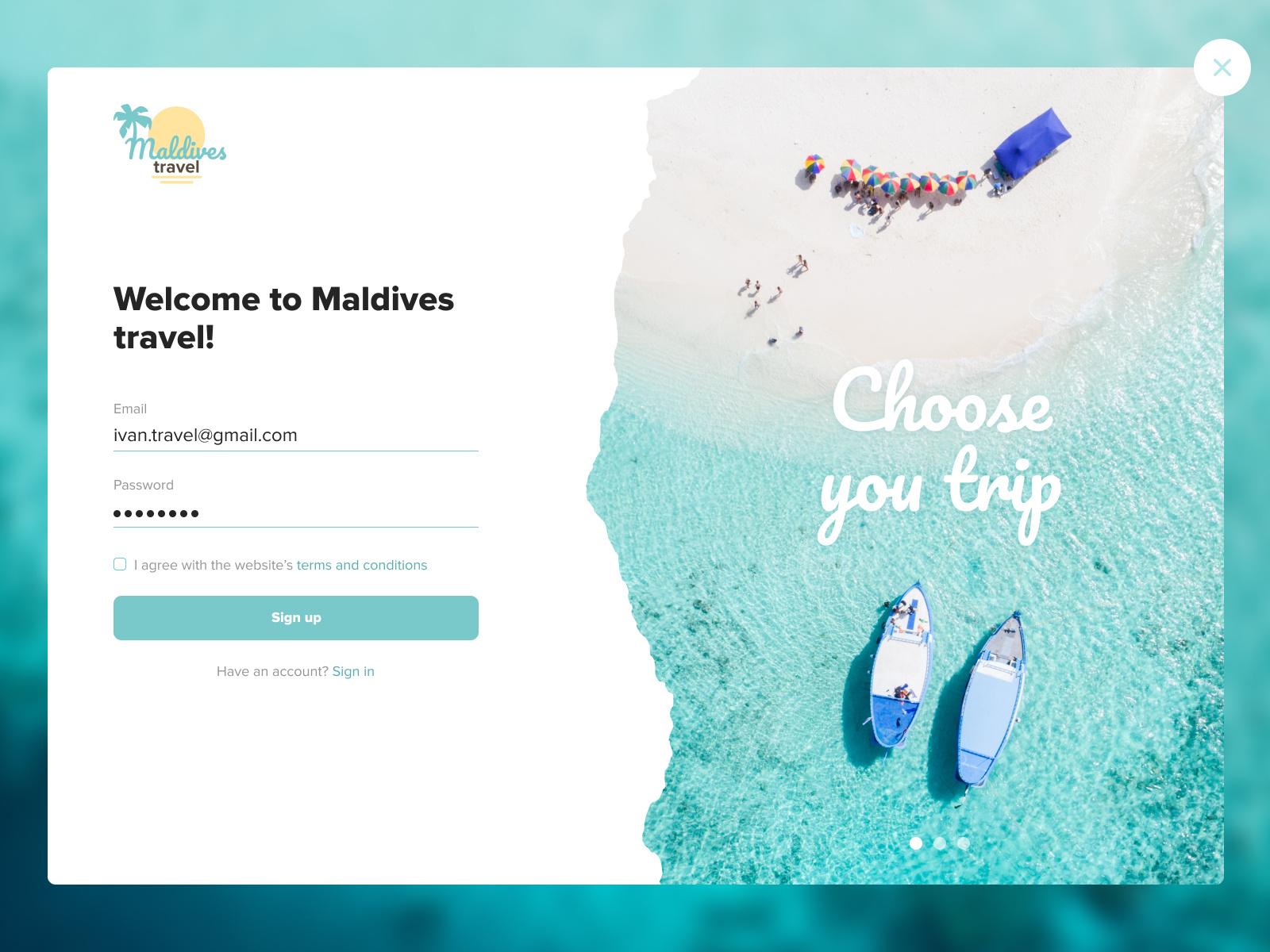 Example of Sign up page