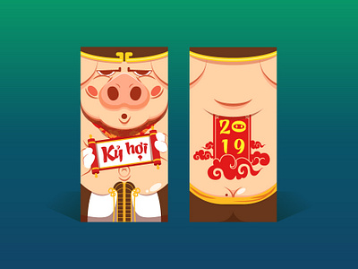 Lucky money 2019 character design flat illustration pig vector