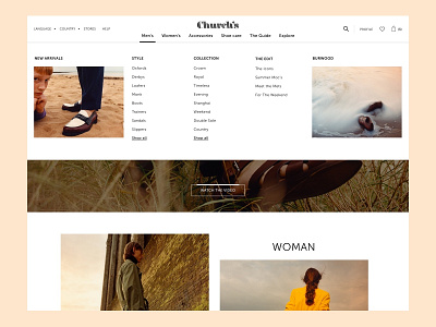 Church's Menu churchs desk drop down drop down menu ecommerce mega menu megamenu men fashion menu navigation prada ui ux