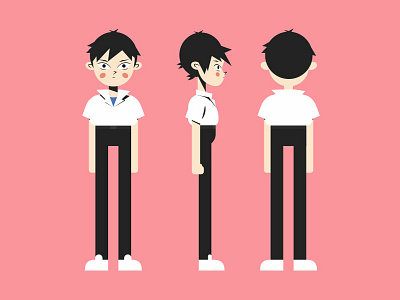 Shinji Ikari 2d character design flat illustration retro