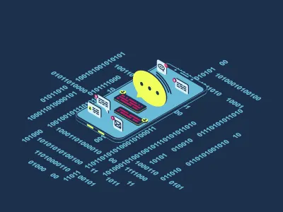 Incoming message flat isometric vector illustration app chat chat box chatting code coding communication flat infographic isometric message messenger mobile notification smartphone social media speech bubble technology texting touchscreen