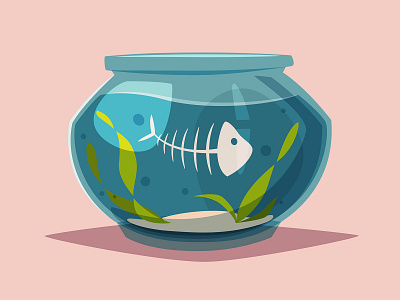 Dead fish aquarium bones cartoon character dead fish illustration vector