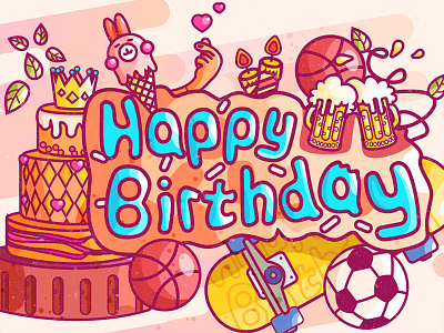 Happy Birthday - 12/04/2018 at 11:33 AM baseball basketball beer birthday cake candle colorful design graphics heart ice cream illustration skateboard