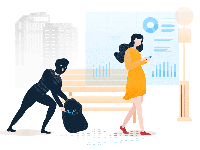 I OWN MY DATA- Stolen Personal Data blockchain coin data ecosystem illustration