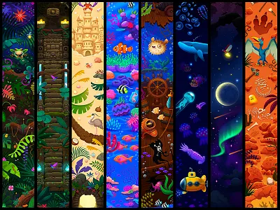 Garmin | Adventure Trail animals animation beach birds coral reef desert dinosaurs fish game game art illustration jungle nature ocean sky temple