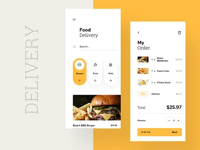 Food Delivery App app burger button cart concept cuberto delivery food graphics icon interface list search ui ux