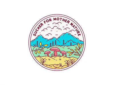Sucker for Mother Nature Color Version badge badge design badge logo landscape landscape design landscape illustration logo logo design minimalist logo monoline