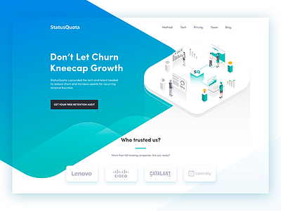 StatusQuota blue design gradient header hero homepage illustration interface isometric landing page ui ux web