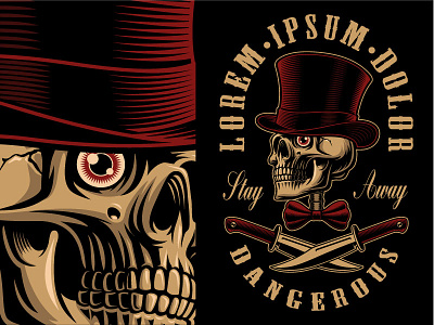 Skull In Top Hat With Knives design gangster harry kasyanov knives logo shirt design skull top hat vector