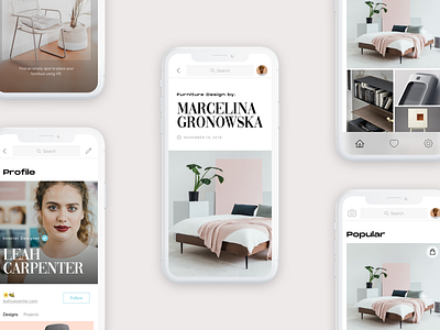 Indie Furniture App architecture clean feed flat furniture minimal pink scan ui unusual ux