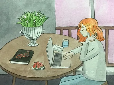 Busy... art illustration sketch sketchbook table watercolor window work working