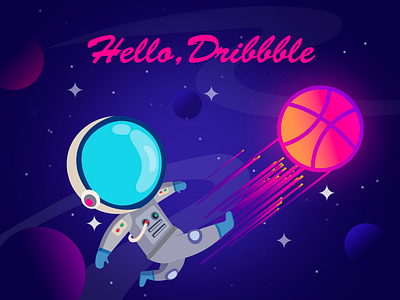 Hello Dribbble! astronaut first shot hello dribble illustration pink