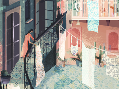 Woman Balcony atmosphere design digitalpaiting drawing ethnic illustration morocco pattern plants travel woman women yard