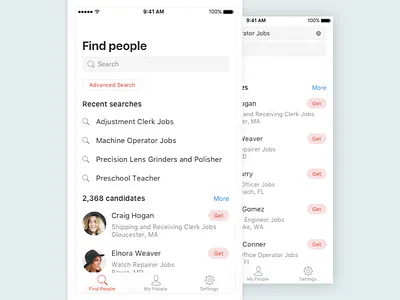 Jobjet People Search app design ios iphone ui ux