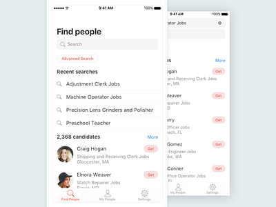 Jobjet People Search app design ios iphone ui ux