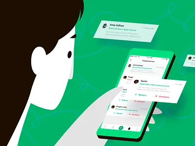 "Asapasa" - Illustrations app appstore check color girl illustration ios notification phone popup woman