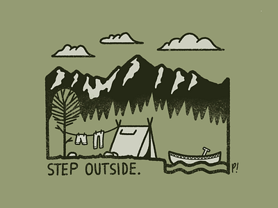 Step outside illustration adventureart artwork badge branding camp campart doodle handrawn illustration mountain outdoor outdoorart print procreate retro simpleillustration sticker stickerdesign vector vintage