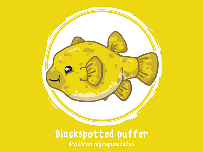 Huevember 03 // Blackspotted Puffer art challenge byte size treasure huevember illustration pufferfish reef fish saltwater fish