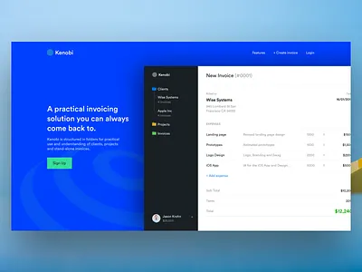Kenobi Landing Page branding hero banner invoice landing page singapore web