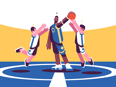 Basketball players on court basketball character court flat illustration kit8 man player professional sport sportsman vector