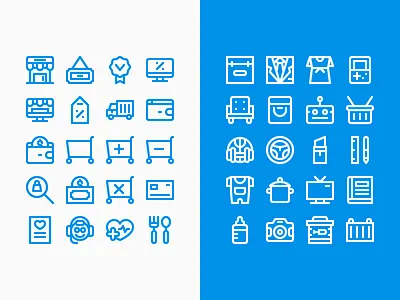 Lineal Blue And White Ecommerce Icon Set blue cart ecommerce ecommerce app icon lineal mobile money outline sale shop store white