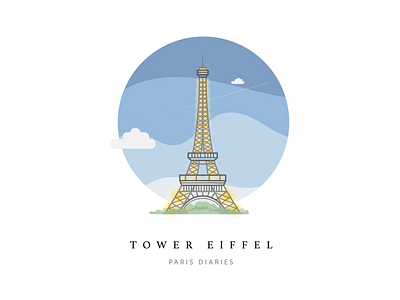 Tower Eiffel. Paris, France. 2018 airplane blue design dusk eiffeltower france icon illustration lights lit monuments november paris plane skyline tower trails travel