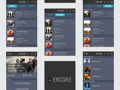 Encore App Screens app branding creative design graphic design illustrator logo music music app product design social media ui user experience user inteface ux ux design vector web