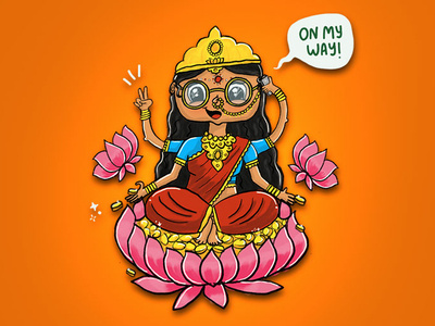 Laxmi Sticker art character cute design doodle doodle a day doodleart goddess illustration indian indian culture laxmi lotus flower photoshop procreate procreate app quirky