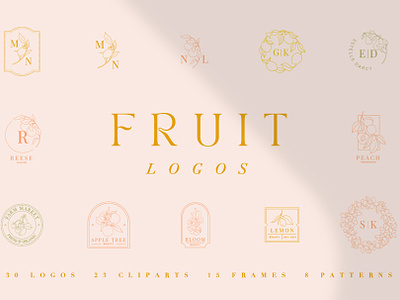Modern Fruit Logos, Pattern, Clipart