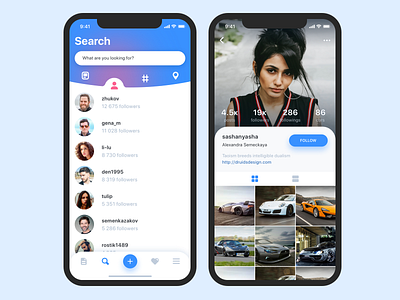 Car social network app car design feed interface ios iphone list mobile network profile search social tabs ui ux