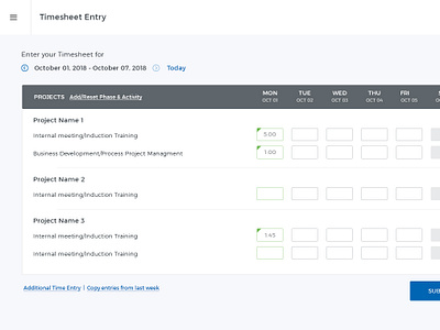 Weekly Time Sheet Entry App desktop app time entry app timesheet ui ui ux design web design