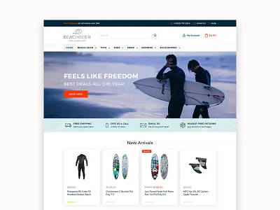 Beach & Surfing Store accessories beach e commerce ecommerce gear homepage shop store surf surfboards surfing toys