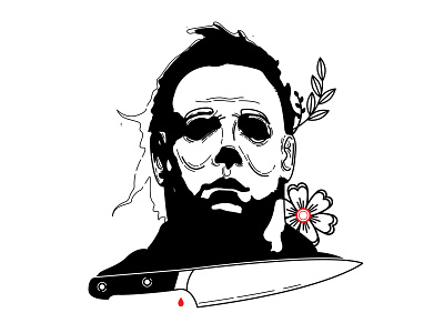 Michael. blackwork flowers halloween illustration linework mask michael myers murder spooky tattoo