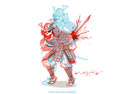 Hari Kari 3d anaglyph art hari kari illustration red blue samurai sword