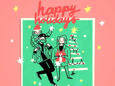 Postcard christmas design family illustration lettering procreate