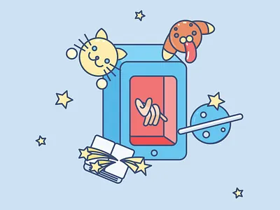 phone world cat dog illustration