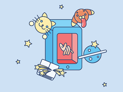 phone world cat dog illustration