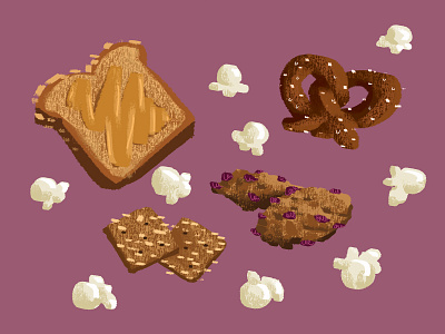 Food Groups: Whole Grains bread cookies crackers digital art food food pyramid illustration oatmeal photoshop popcorn pretzel wacom intuos whole grain