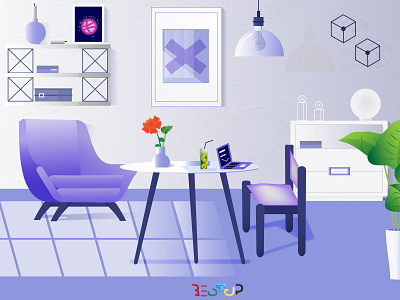 Working Room bottle business candles cocktail desk flower gradient color graphic artist green illustation lamp room suitcase table vector artwork wallpaper work desk